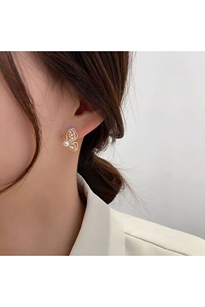 İnci zarif kelebek figürlü İnci küpe