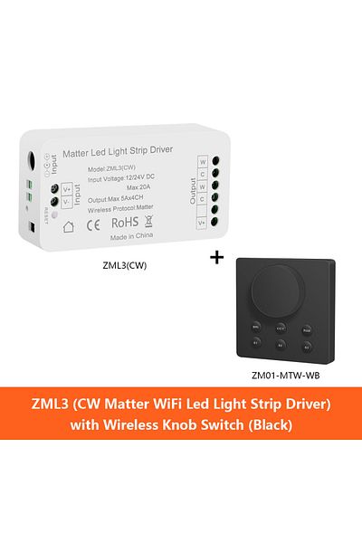 Choice ZML3(CW only) Black Zemismart Matter WiFi LED Light Strip Driver with Wireless Knob Switch Support H