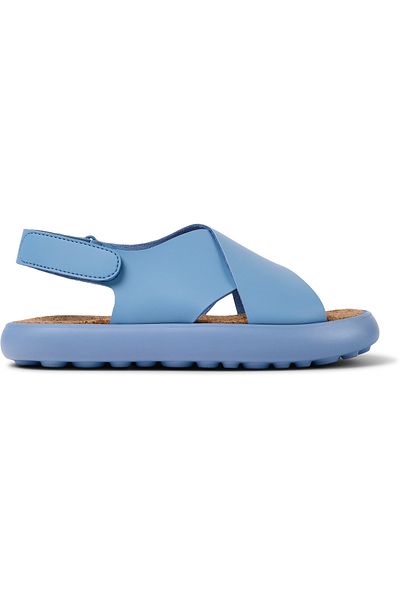 CAMPER Women's Blue Genuine Leather Hook And Loop Sandals with Cross Straps Comfortable Soles PelotasFlota