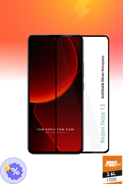 PSGT 2 Adet Xiaomi Redmi Note 13 Tam Kaplayan Anti Statik Temperli Kırılmaz C...