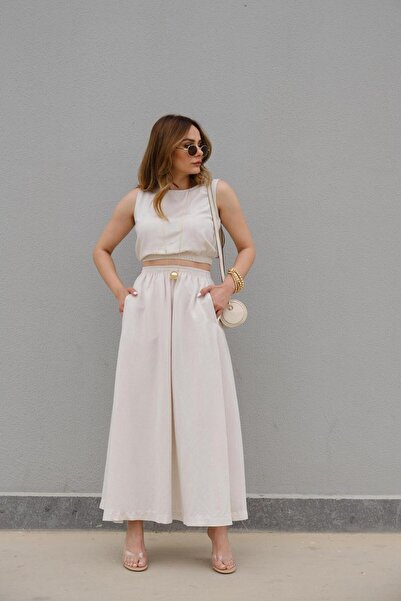 pelin yıldız butik Fiona Beli Lastikli Crop Takım