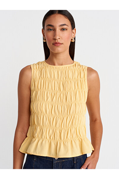 Dilvin 50845 Kolsuz Crop Bluz-Sarı