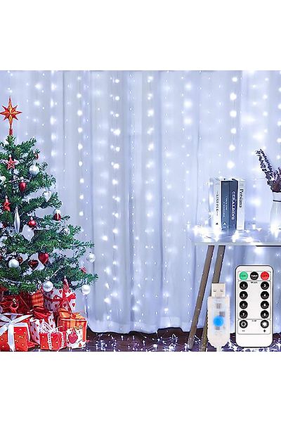 Choice 3x3M WHITE LED Curtain Lights Bedroom Lights 3*3M USB Fairy String 8 Mode Remote Garland Wedding Hom