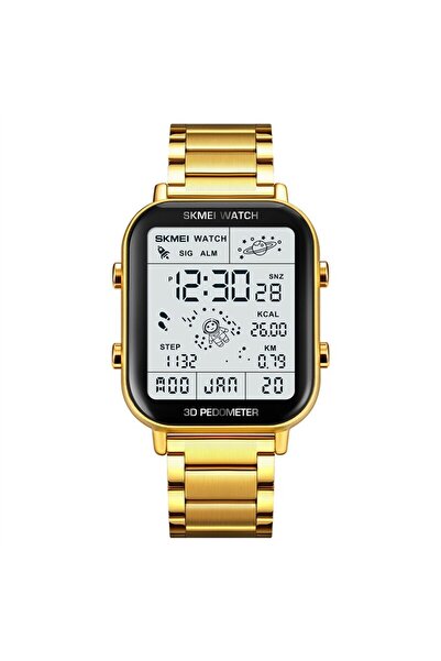 Skmei ساعة رجالية رقمية ذهبية اللون مع شاشة عرض مضيئة رياضية متعددة الوظائف م...
