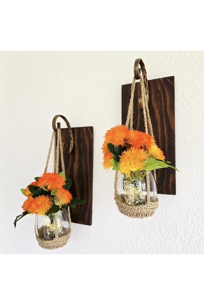 Generic Brand Wall Decoration, Led Lighted, Orange Seaweed Flower, Walnut Sconce Set of Two