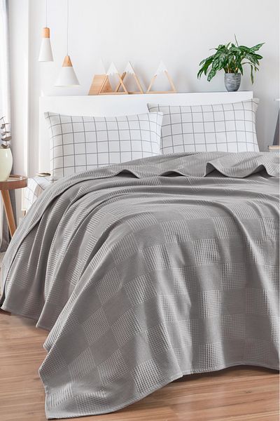Eponj Home Fitted Sheet Pique Set Double 100% Cotton 4 Piece Artus Patterned Gray – Weave Series