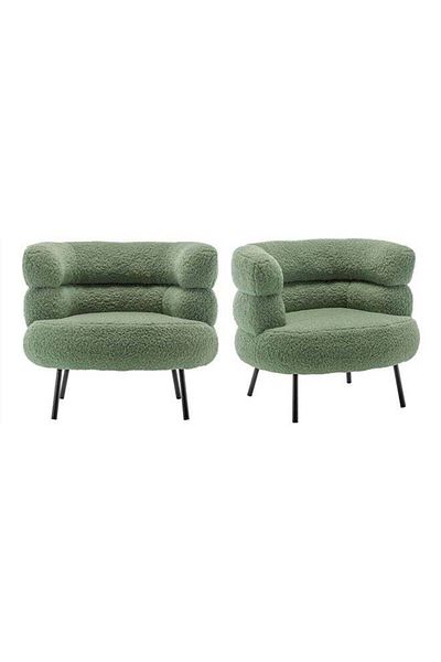 Taimi Set of 2 Elegant Design Boucle Chair, Bedroom, Boucle Chair for Living Room and Office - Green