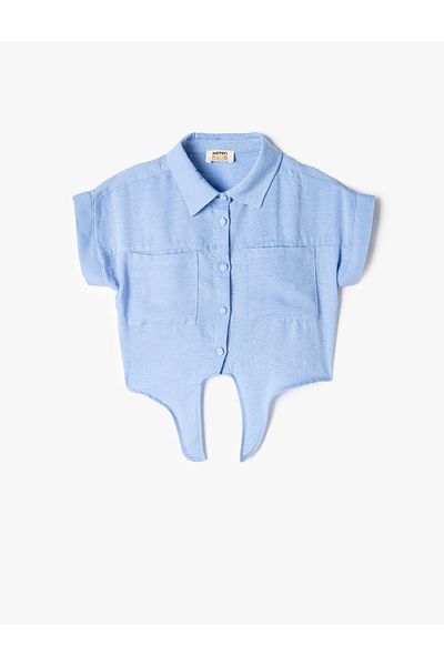 Koton Short sleeve, tie-front detail, pockets shirt.