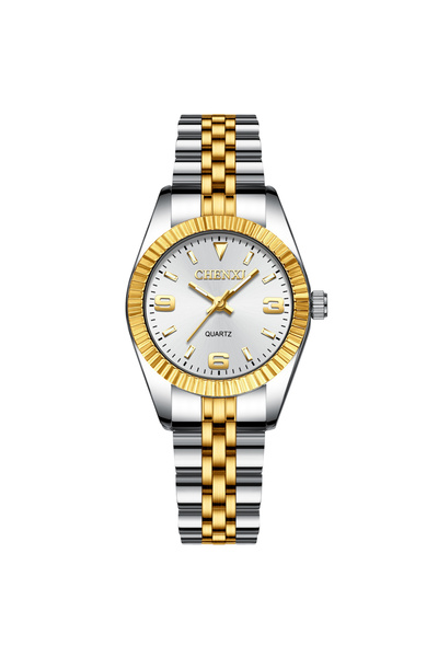 Choice ساعة يد CHENXI ذهبية من الفولاذ المقاوم للصدأ بمينا صغيرة وسحر أنيق باللون الوردي Seashe فضية بيضاء رقم C