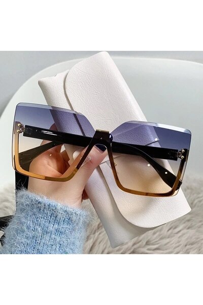 Choice نظارات شمسية نسائية أنيقة بنصف إطار معدني باللون الأزرق والأصفر بتصميم...