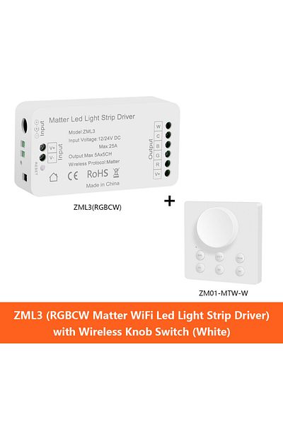 Choice ZML3(RGBCW) White Zemismart Matter WiFi LED Light Strip Driver with Wireless Knob Switch Support Hom