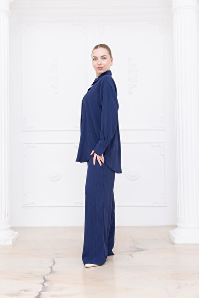 Meşe Moda Seersucker Women's Shirt Pants Double Suit