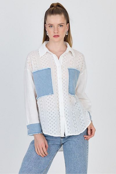 Rays Cămașă din dantelă garnită din denim alb 1413