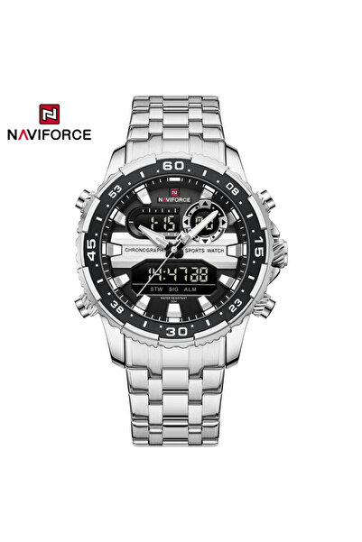 Naviforce ساعة NAVIFORCE الرياضية الفاخرة للرجال باللون الفضي والأسود ومقاومة...