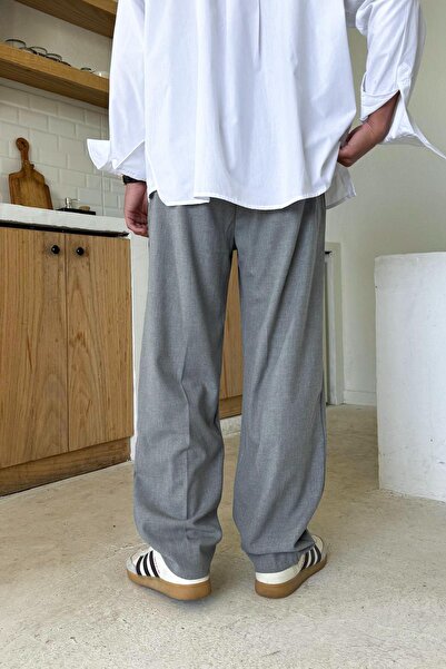 Flaw Wear Light Gray Basic Fabric Baggy Trousers