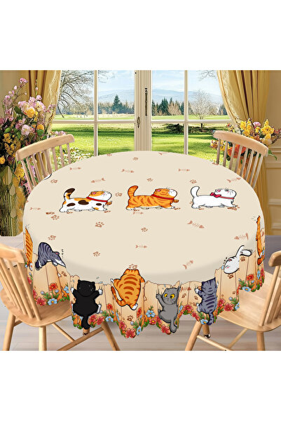 Choice 152x220cm M027 1 Piece of Cute Cat Round Tablecloth, 5 Sizes Available, Cute Cartoon Cat Pattern Pri