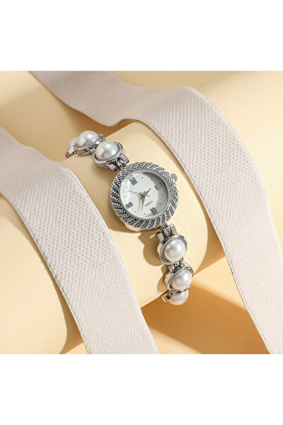 Choice ساعة نسائية فضية فاخرة مدمجة خفيفة الوزن بمقياس نقاط ألماس هجينة صغيرة الحجم بسوار من الفولاذ اللؤلؤي وشريط كوارتز