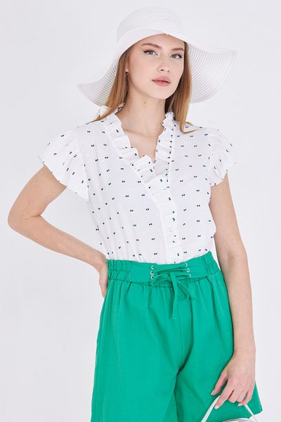 armonika Women's Green Ruffled Collar and Sleeves Blouse Arm-25Y001028