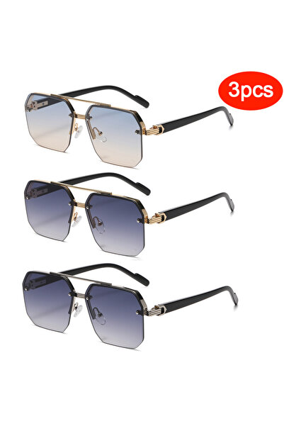 Choice 3pcs z02 Oversize Retro Double Bridges Polygon Square Metal Men Sungla...