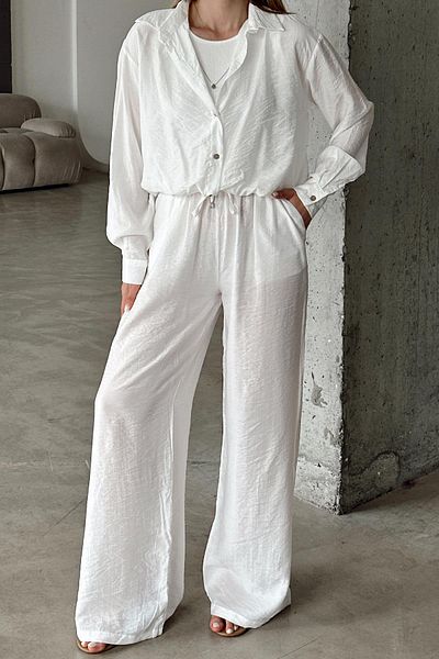 Olcay Pantaloni Chrush cu talie elastică confortabilă ALB 7583