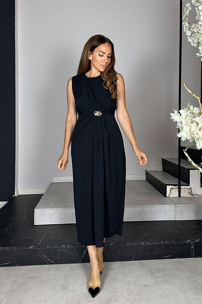 gesmoda G1436 Brooch Detailed Draped Dress Black