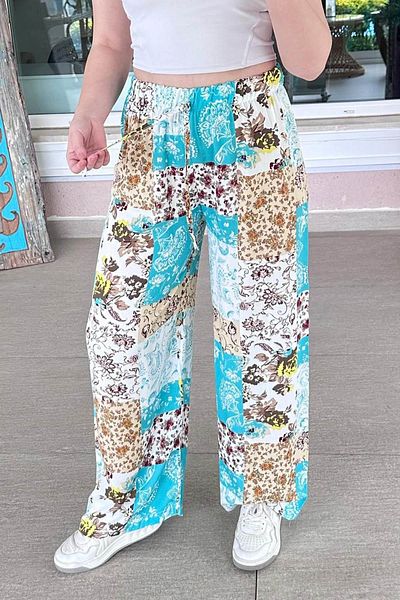 İnce Topuk Wide Leg Patterned Viscose Trousers 5Y351
