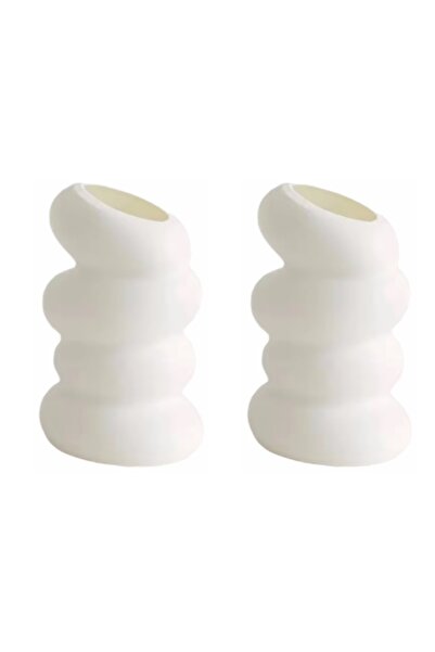 Choice مزهرية لولبية أنيقة باللون الأبيض مكونة من قطعتين، مناسبة لغرفة المعيش...