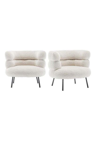 Taimi Set of 2 Elegant Design Boucle Chair, Bedroom, Boucle Chair for Living Room and Office - White