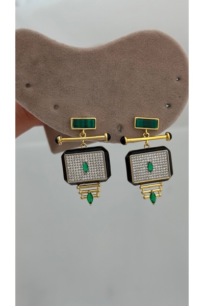 SU PERİSİ TAKI BİJUTERİ Marka Model Yeşil Zirkon Taşlı Küpe