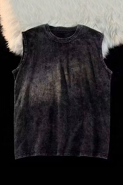 Karakedi Black Washed Harajuku Sleeveless Unisex Sleeveless T-Shirt