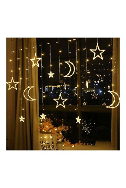 Generic مجموعة إضاءة زخرفية على شكل نجمة وقمر من روملين، لون أبيض دافئ، 20 سم