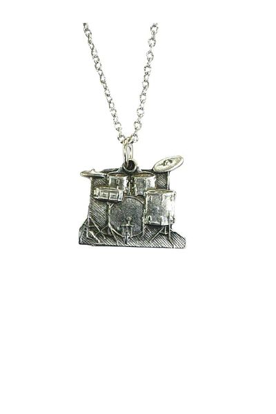 Herşey Nota Drum Musical Instrument Necklace – Unisex - Metal Jewelry with Drum Set Figure 60 cm Chain