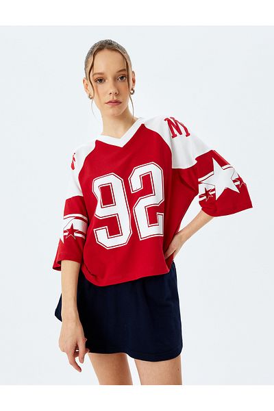 Koton Red Printed Crop T-Shirt