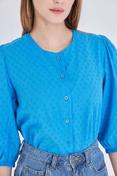 armonika Women's Light Blue Crew Neck Quarter Sleeve Shirt Arm-25Y001062