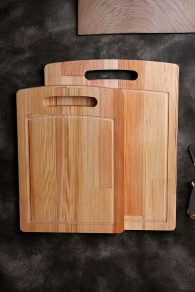 Akkoyunlu home قطعتان من لوح التقطيع الخشبي، كبير (34 × 24)، صغير (30 × 19) سم