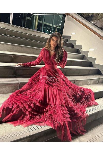 ALANOOD FASHION Dark red evening dress, queen of occasions, with an elegant and distinctive design