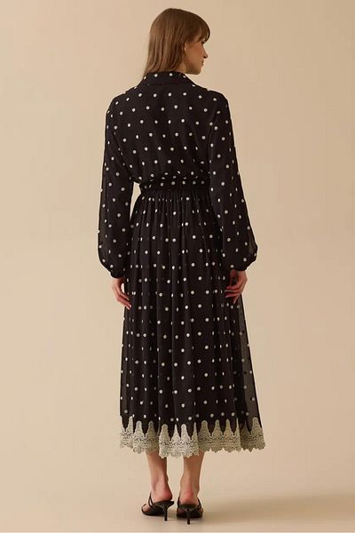 SEÇİL Women's Polka Dot Patterned Chiffon Dress - Black