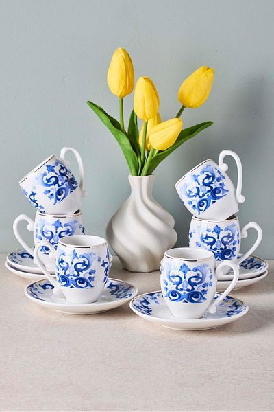 Perotti Mavişehir 6-Person Porcelain Coffee Cup Set