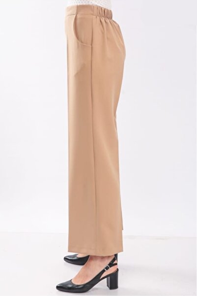 Famelin Geniş Duble Paça Beli Lastikli Kumaş Pantolon