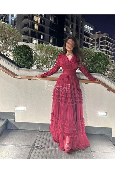 ALANOOD FASHION Dark red evening dress, queen of occasions, with an elegant and distinctive design