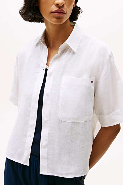Tommy Hilfiger Kadın Th Relaxed Keten Gömlek - Beyaz