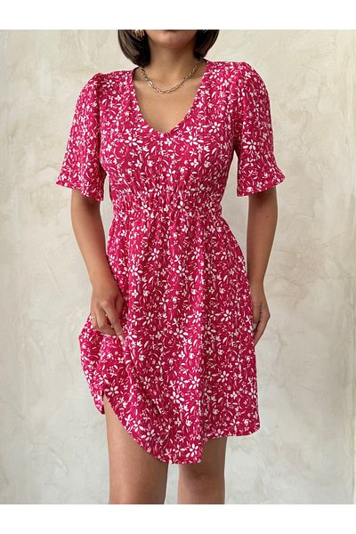Miss Prova V-Neck Short Sleeve Waist Seated Dress Misselb9092