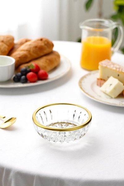 TrendDeco Set of 6 Gold Gilded Glass Round Sauce Bowl and Jam Bowl