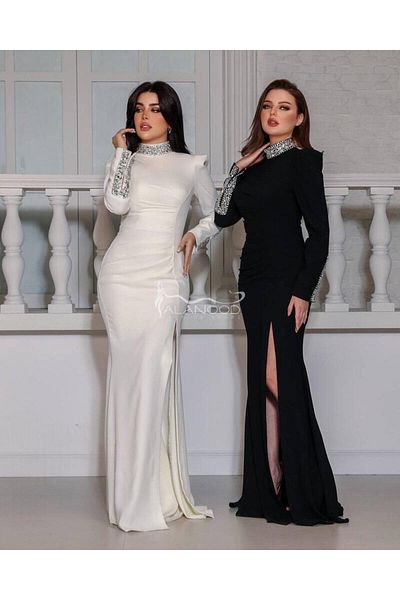 ALANOOD FASHION Elegant crystal embroidered long sleeve mask dress