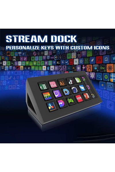 FlashHawk Stream Controller - Streaming Keyboard Deck with 15 LCD Macro Keys Customizable to Trigger Actions