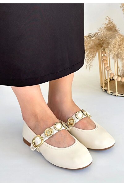 Erbilden Atnis Beige Leather Ballerina Shoes