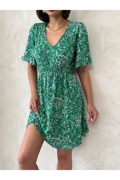 Miss Prova V-Neck Short Sleeve Waist Seated Dress Misselb9092