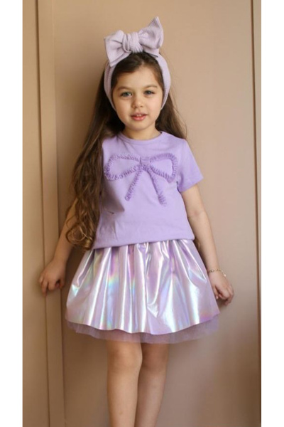 2Friends Lilac Ribbon Printed Tshirt Bright Lilac Skirt