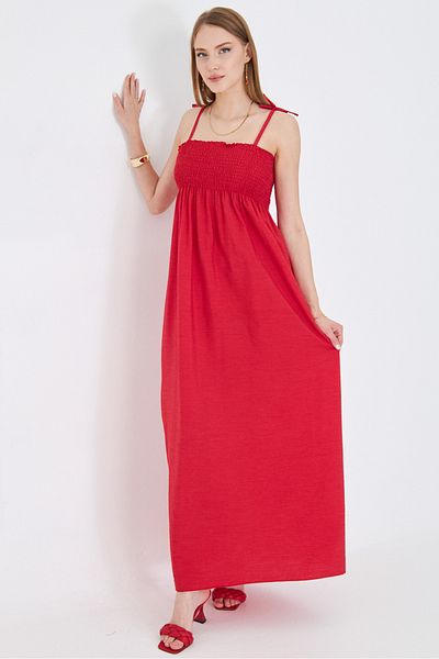 armonika Women's Red Straps Lace-Up Chest Gipe Elastic Long Dress Arm-25Y001069
