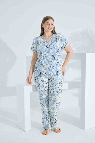 Etoile Bamboo Short Sleeve Button down Plus Size Women's Pajamas Set 74057